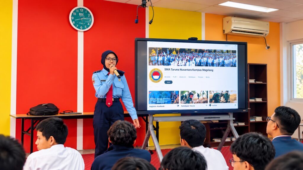 Aracelli Jasmine Ayunni berbagi pengalaman belajar di SMA Taruna Nusantara dalam kegiatan Sharing Session Alumni SMP Islam Al Azhar 3 Bintaro